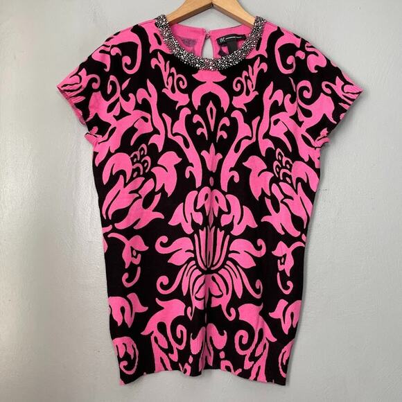 INC Size XL Black Pink Sweater Maximalism Dopamine Glam Barbie Preppy Clueless - Picture 1 of 9
